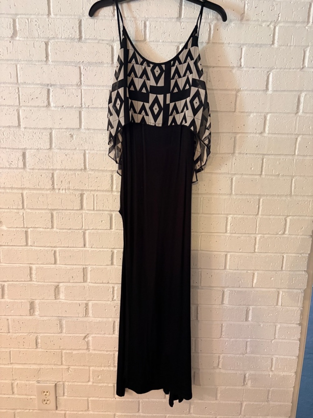 Black Maxi Dress with Geo-Print Overlay - Women's Maxi Dress